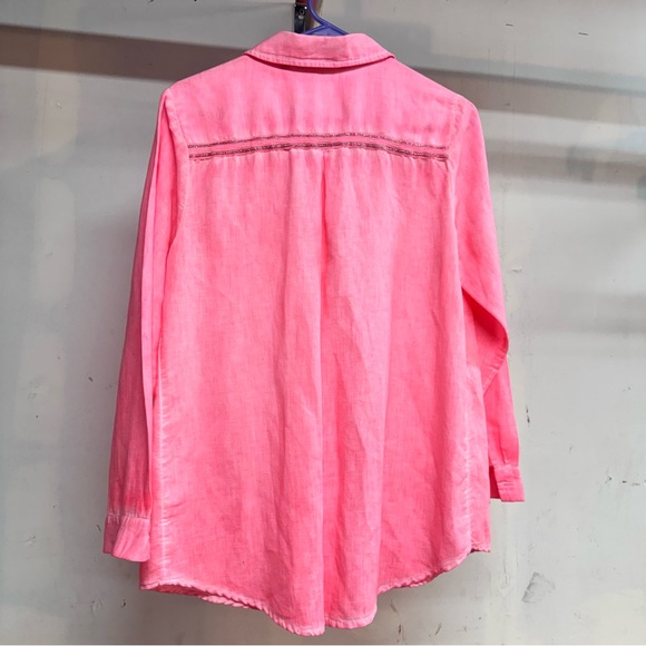 Soft Surroundings Pink LS Button Front Blouse Top Women Linen Cotton Size pm - Picture 3 of 5